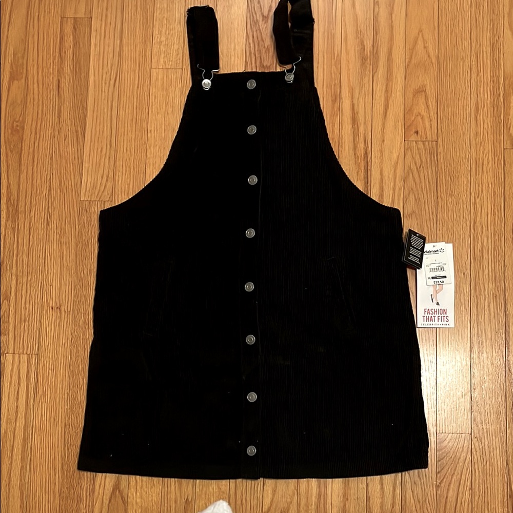 Celebrity Pink Black Corduroy Button-Front Pinafore Dress